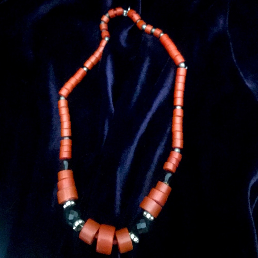 Natural Coral & Onyx Necklace